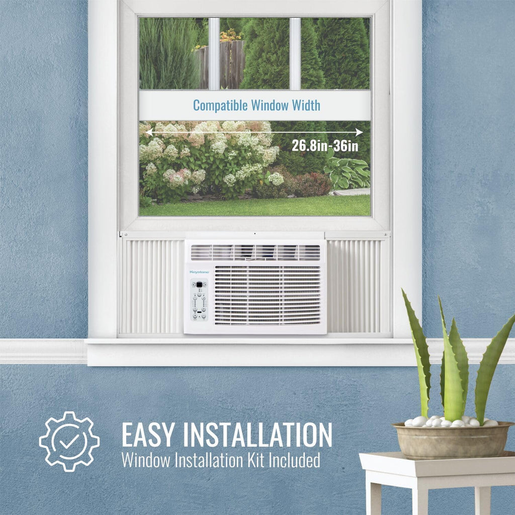 Keystone 8,000 BTU Window Air Conditioner with 3,500 BTU Supplemental Heating, 115V, Window AC Unit with Supplemental Heat for Bedroom, Living Room, Small-Medium Rooms up to 350 Sq.Ft.