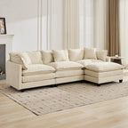 111.5" Beige Modular Sectional Sofa, 3 Seater Large Sectional Couches for Living Room, Ivory Off-White Chenille Fabric Oversized Cloud Couch with Ottoman, Modern Sofas Set, Sofas para Sala, L Shaped