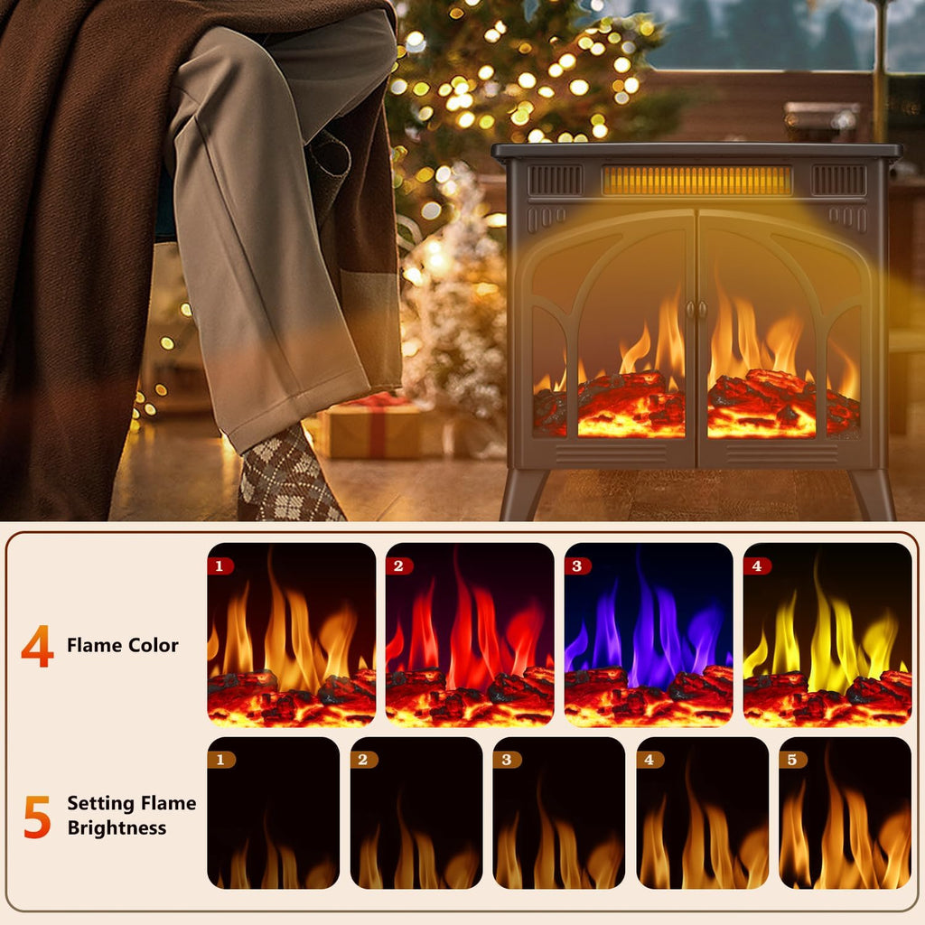 R.W.FLAME Electric Fireplace Heater 25" with Remote Control, Cathedral Stylish, Different Flame Effects and Log Set Colors, Adjustable Brightness and Heating Mode, Overheating Safe Design