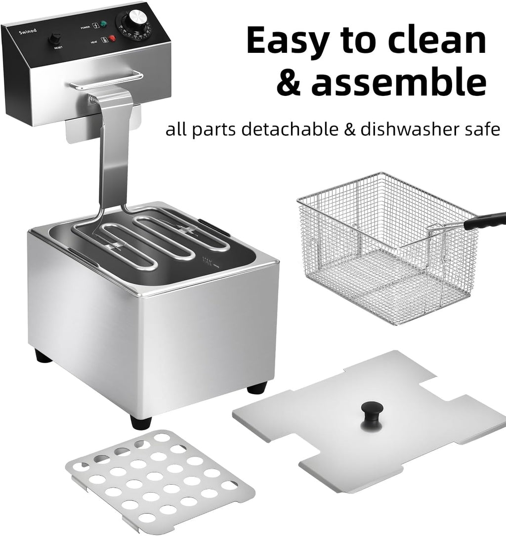 Commercial Deep Fryer with Basket, 1700w 14Qt 0.6mm Thickened Stainless Steel Countertop Electric Fryer for Home and Commercial Use, Oil Fryer with Double Overheat Protection