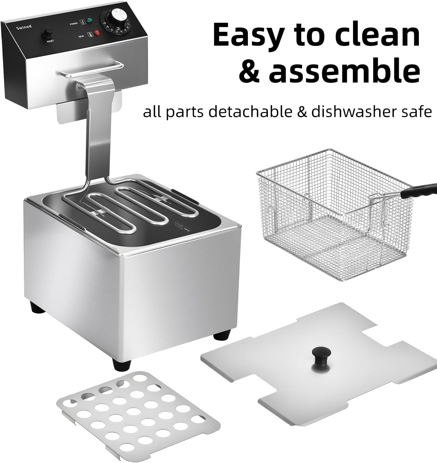 Commercial Deep Fryer with Basket, 1700w 14Qt 0.6mm Thickened Stainless Steel Countertop Electric Fryer for Home and Commercial Use, Oil Fryer with Double Overheat Protection