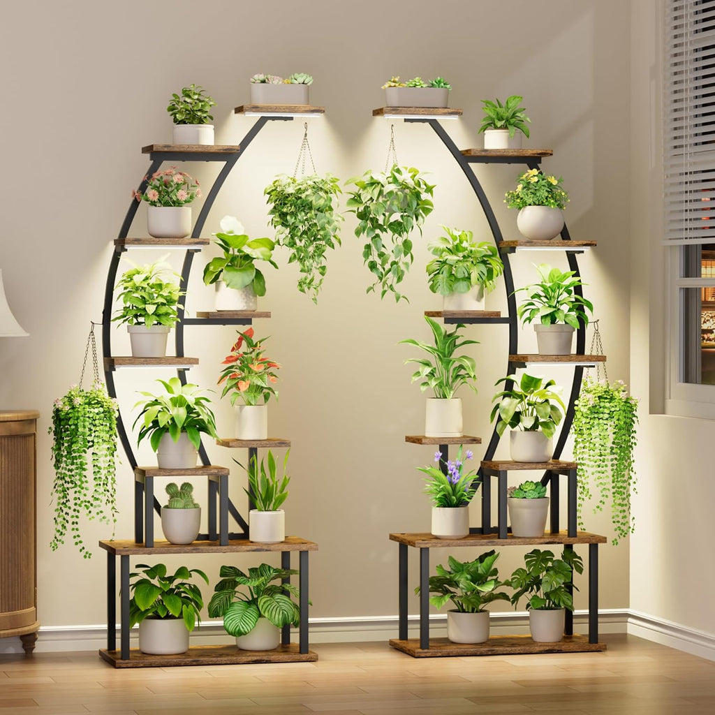 Plant Stand Indoor with Grow Lights  9 Tiered Metal Plant Shelf  64" Tall Plant Stand for Indoor Plants Multiple  Large Plant Rack Display Shelf  Curved Plant Holder for Living Room  Patio