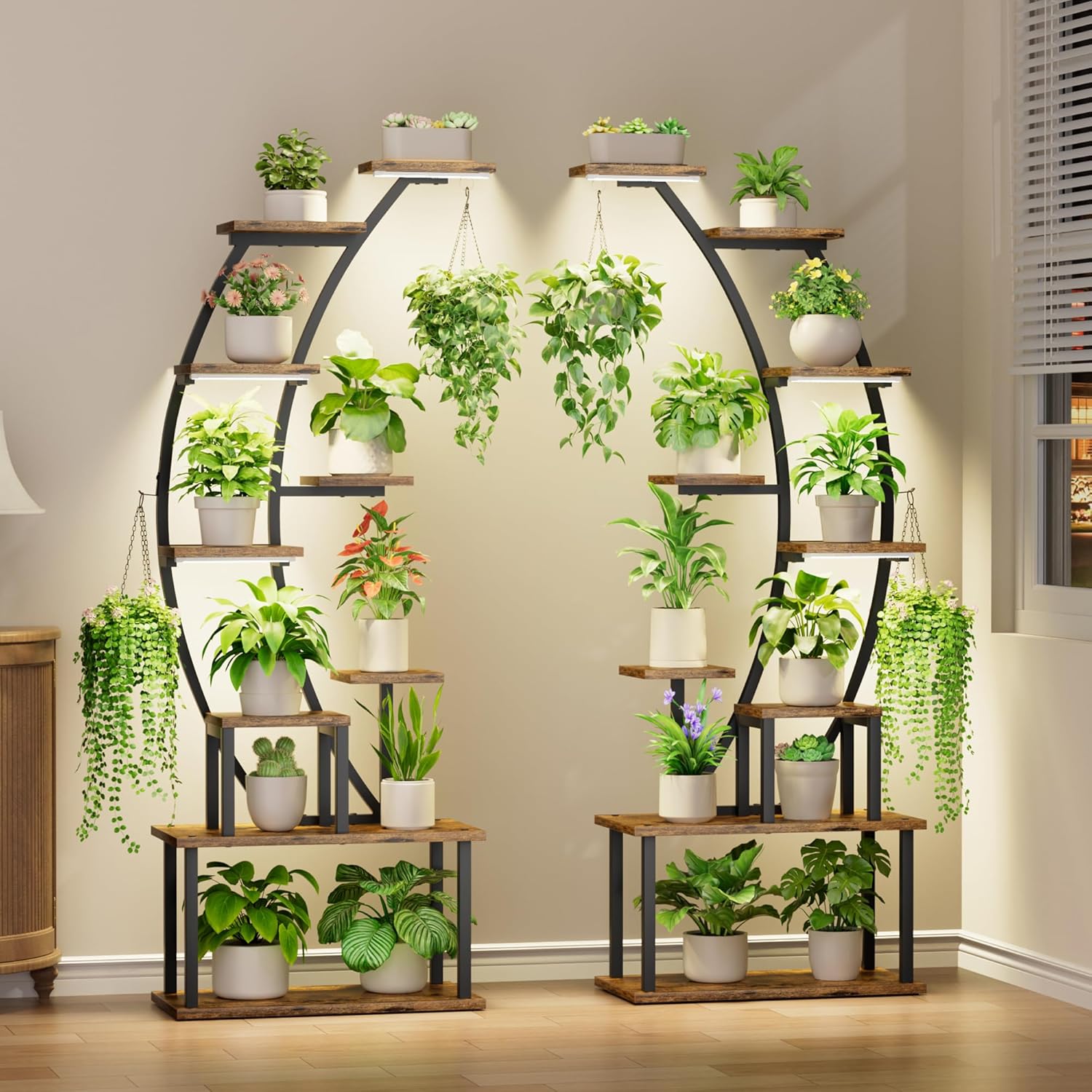 Plant Stand Indoor with Grow Lights  9 Tiered Metal Plant Shelf  64" Tall Plant Stand for Indoor Plants Multiple  Large Plant Rack Display Shelf  Curved Plant Holder for Living Room  Patio