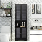 HOMCOM Tall Narrow Bathroom Storage Cabinet with Doors and Shelf Adjustability, Freestanding Linen Cabinet with 2 Cabinets and Countertop, Black