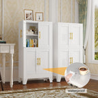 47“H White Metal Bathroom Storage Cabinet, Kitchen Pantry Cabinet with Doors and 3 Adjustable Shelves, Bathroom cabinets Organizer, for Home Office, Bedroom
