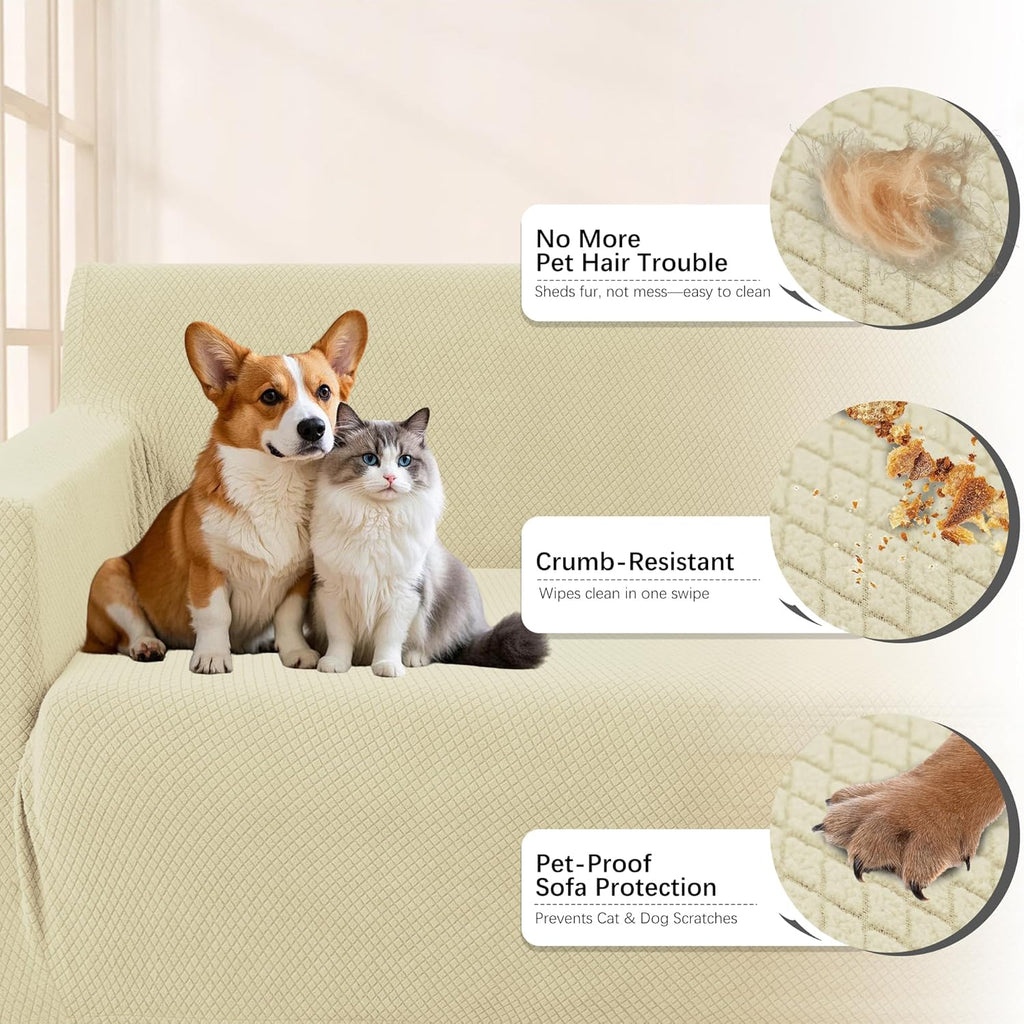 Arfntevss Stretch Sectional Couch Covers L Shaped Corner Sectional Sofa Cover Washable Jacquard Soft Fleece U Shape Sofa Slipcovers Anti Slip Furniture Protector for Dogs Pets (X-Large, Beige)