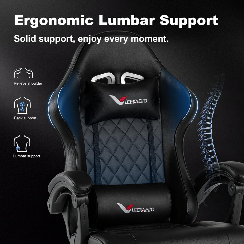 Gaming Chair for Adults, Computer Chair with Footrest and Pocket Spring Cushion,Comfortable Ergonomic Video Game Chair with Lumbar Support and Headrest for Office Home (Black)