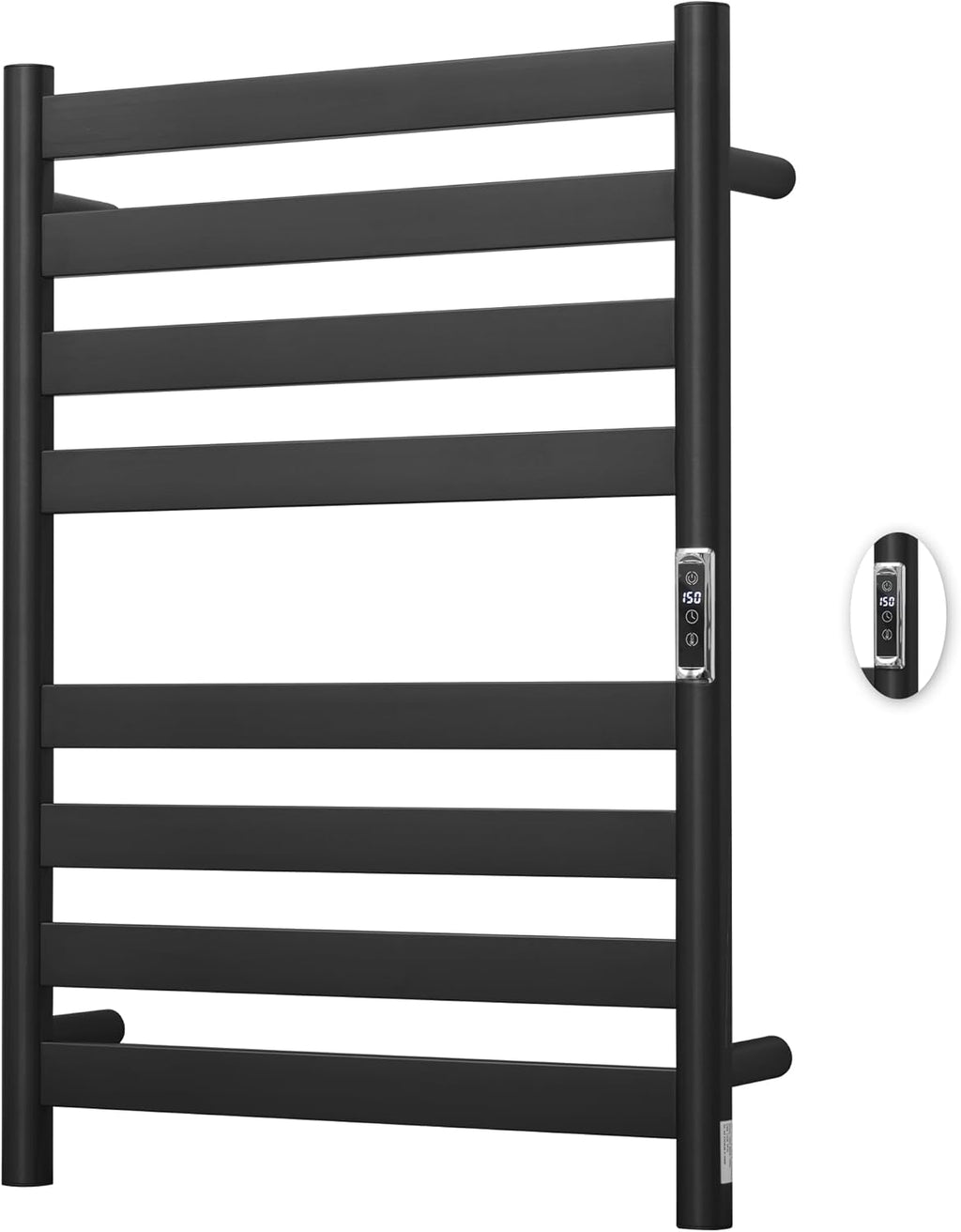 Heated Wall Mounted Electric Towel Warmer Rack,Timer & Temperature Control, 8 Bar Stainless Steel Towel Heater for Bathroom (Black, 8 Bars)
