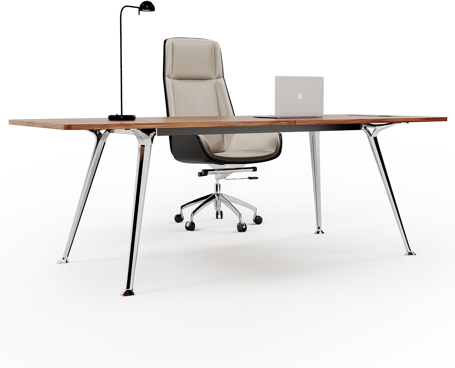 Writing Computer Desk, 60-Inch Large Executive Desk Office Workstation with Chrome-Plated Legs and Built-in Power Outlet, Writing Table Business Furniture, Modern Minimalist Style for Home Office