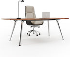 Writing Computer Desk, 60-Inch Large Executive Desk Office Workstation with Chrome-Plated Legs and Built-in Power Outlet, Writing Table Business Furniture, Modern Minimalist Style for Home Office