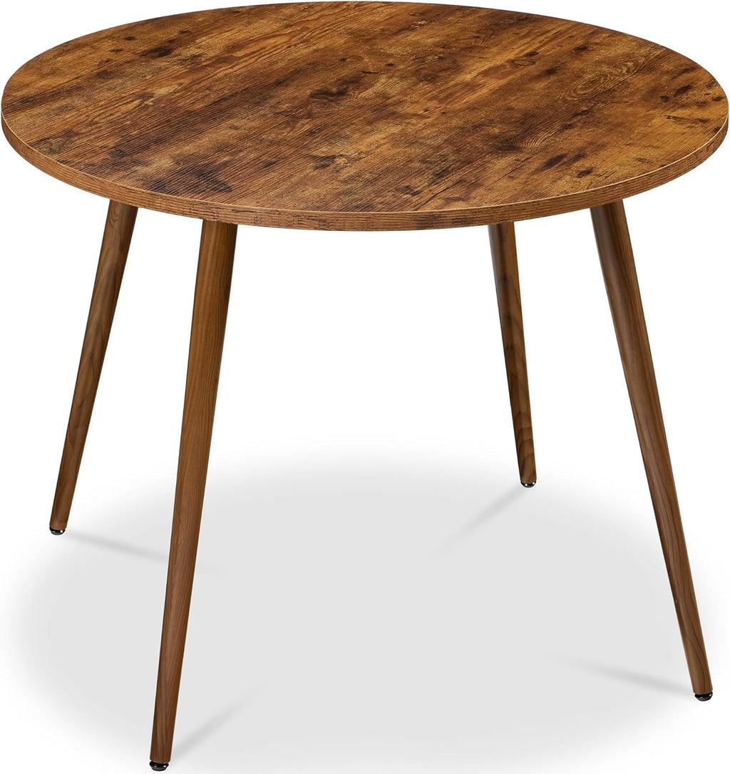 Best Choice Products Round 35.5in Dining Table for 4 w/Sturdy Wood Finish Steel Legs, Mid Century Modern, Space-Saving, Small Space Circle Dinette for Home, Kitchen, Apartment - Medium Brown