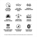 Marshall Monitor III A.N.C. Over-Ear Bluetooth Headphones - Active Noise Cancelling with Microphone | 100+ Hrs Wireless Playtime | Lightweight  Foldable Design for Travel - Black