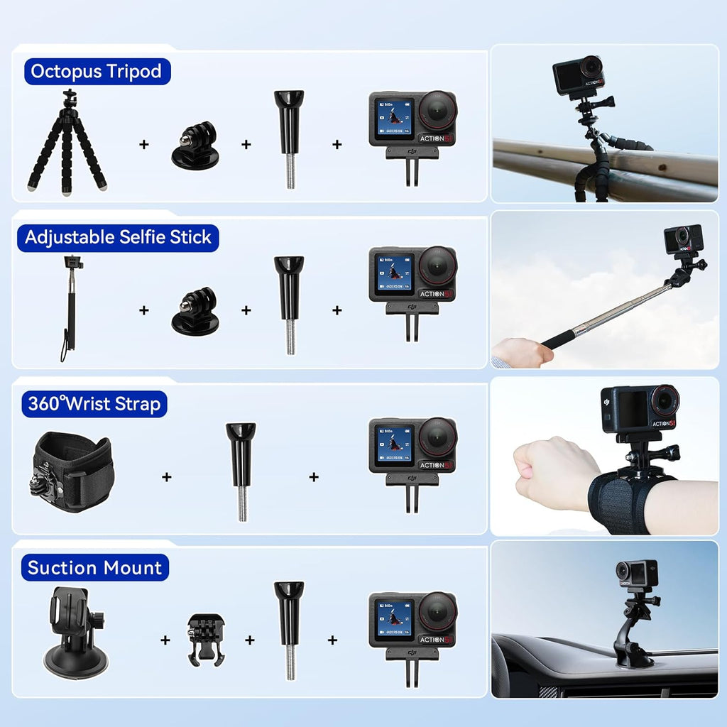 DJI Osmo Action 5 Pro Standard Combo with 58 Piece Accessory Kit and 2 Extra Batteries + 64GB Card - Waterproof Action Camera with 1/1.3" Sensor  4K/120fps Video  Action Camera 4K Ideal for Sports
