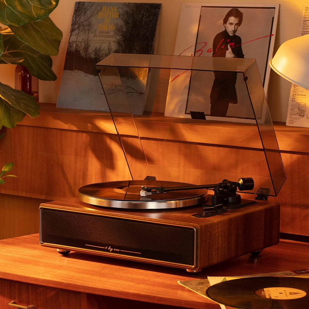 1 by ONE High Fidelity Belt Drive Turntable with Built-in Speakers  Vinyl Record Player with Magnetic Cartridge  Wireless Playback and Aux-in Functionality  Auto Off