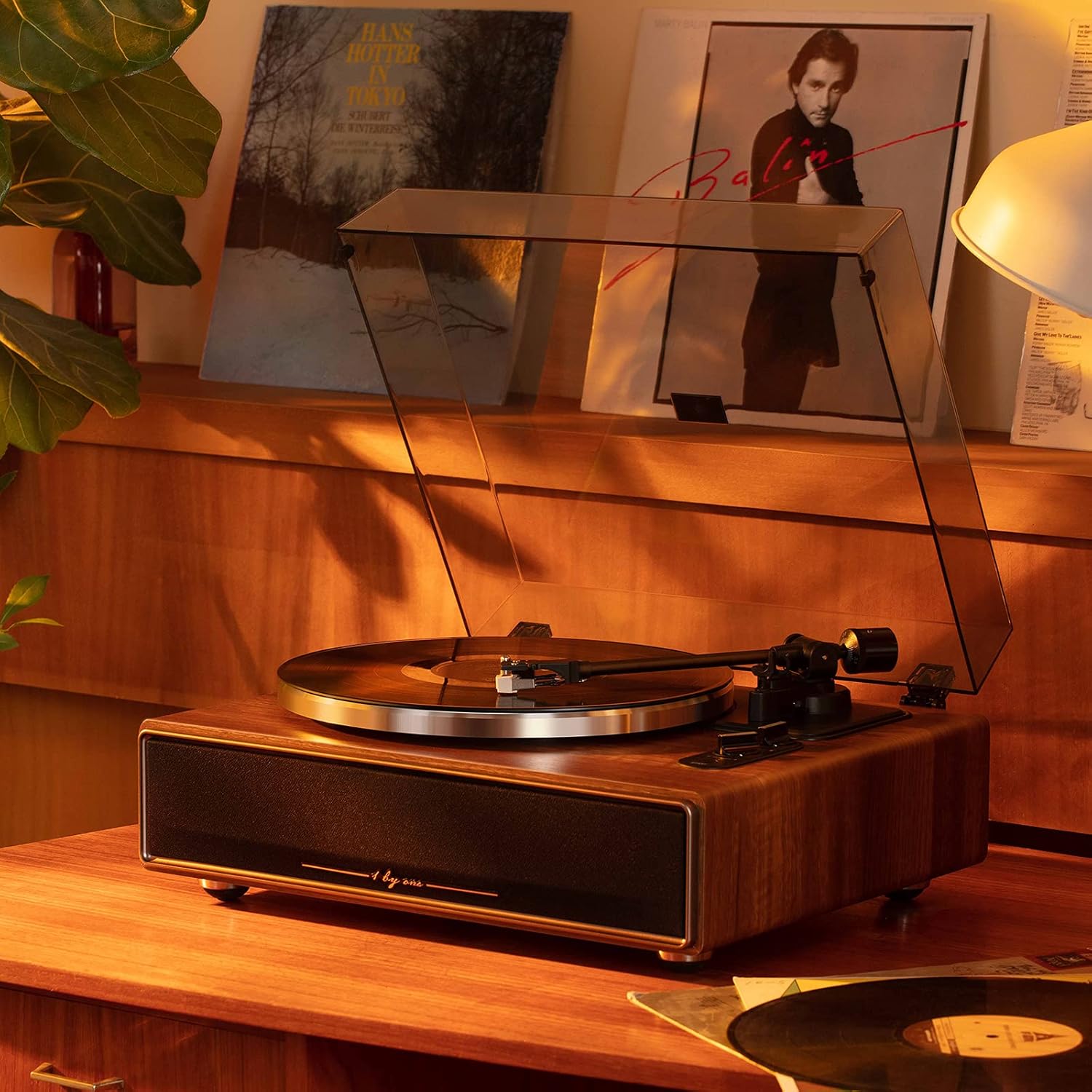1 by ONE High Fidelity Belt Drive Turntable with Built-in Speakers  Vinyl Record Player with Magnetic Cartridge  Wireless Playback and Aux-in Functionality  Auto Off