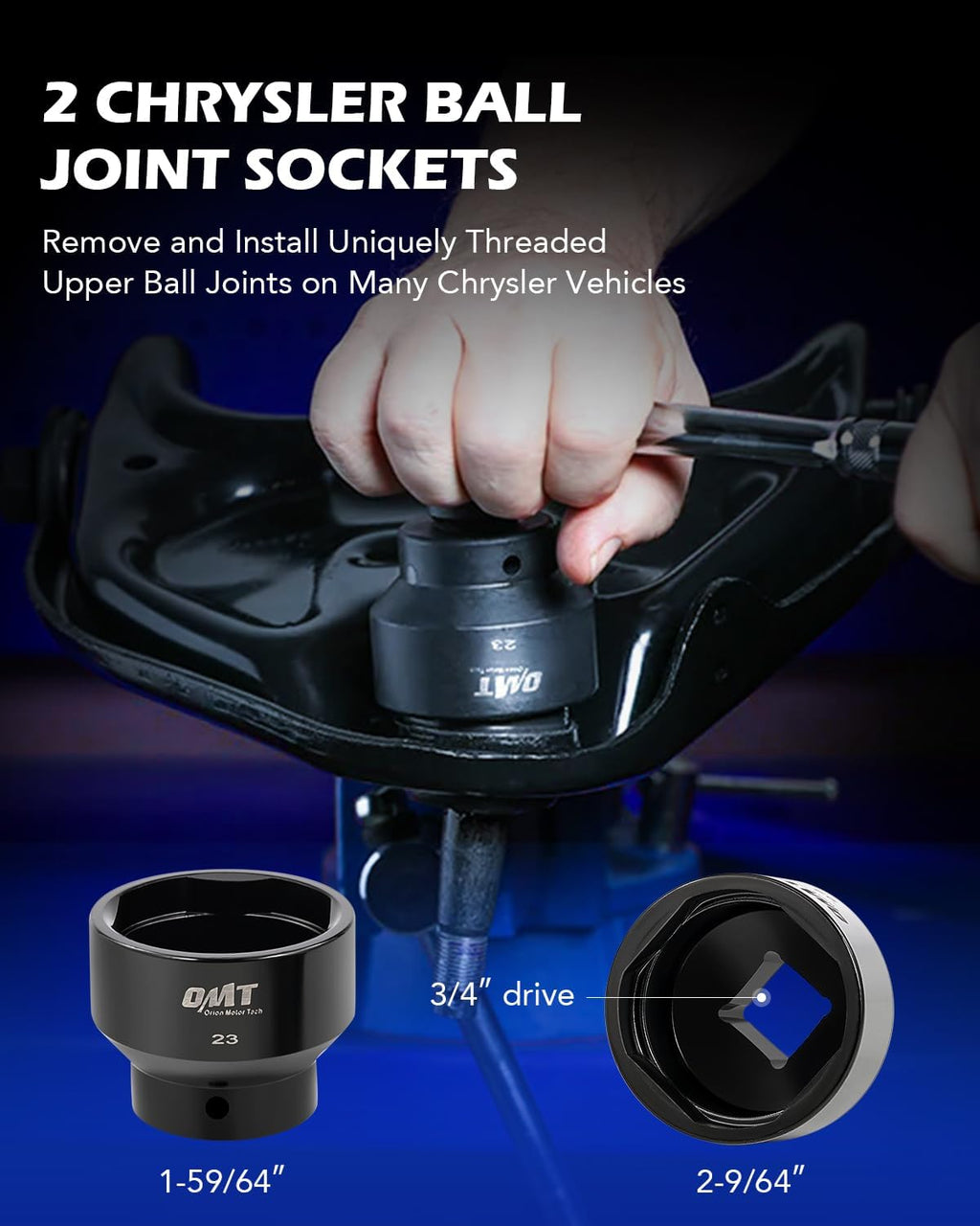 Orion Motor Tech Master Ball Joint Press Kit, 23pc Ball Joint Press & U Joint Removal Kit with Sockets and Universal Adapters, Heavy Duty Ball Joint Tool Set