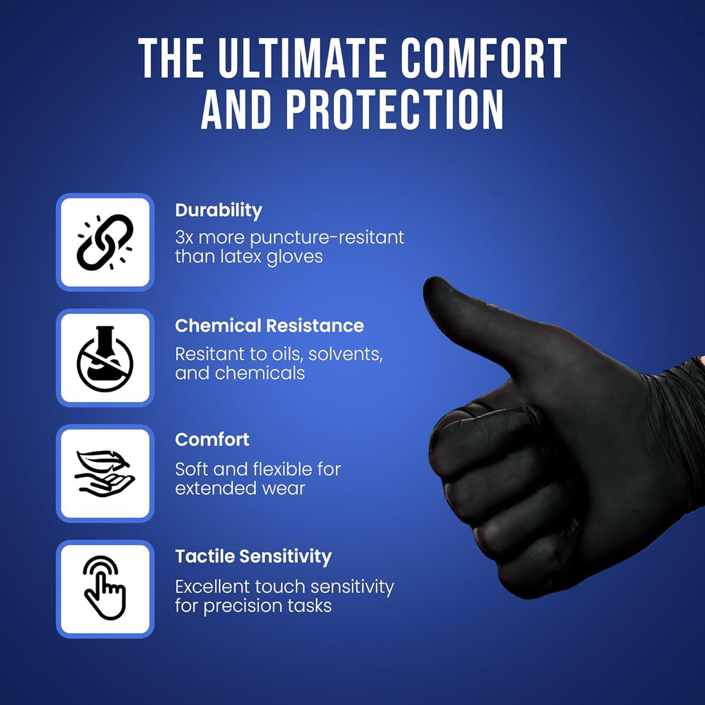 CLEAN SPACE PROJECT Black Nitrile Cooking Gloves, Heavy Duty 5.5 Mil, Disposable Food Grade, Latex Free Powder Free