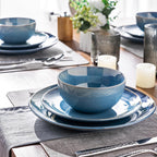 GBHOME Dinnerware Sets with Double Bowls for 6, 24 Pieces Stoneware Plates and Bowls Set, Scratch Resistant Ceramic Dishes Set, Dishwasher & Microwave Safe-Alaskan Blue