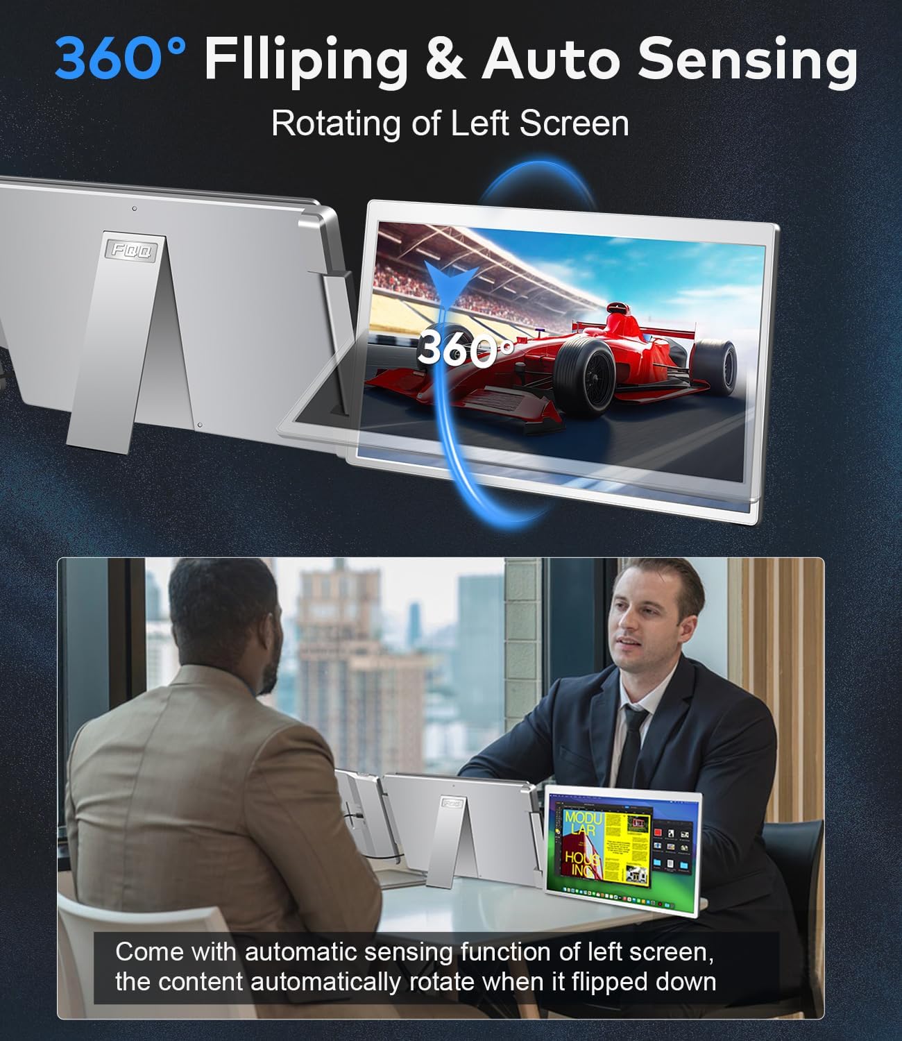 15.6" Laptop Screen Extender  Left Screen 360° Flip Triple Screen Monitor Extender  FHD 1080P IPS Portable Travel Monitor Display  fit for 12–18.5" Laptops  Compatible with Windows and MacBook-S10