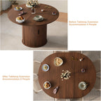 Dining Table for 4-6,59“Extendable Round Dining Room Kitchen Table with Storage,Round Table for Living Room,Fluted Wood Table with Slide Door,Expandable Oval Dinner Furniture with Pedestal Base,Walnut