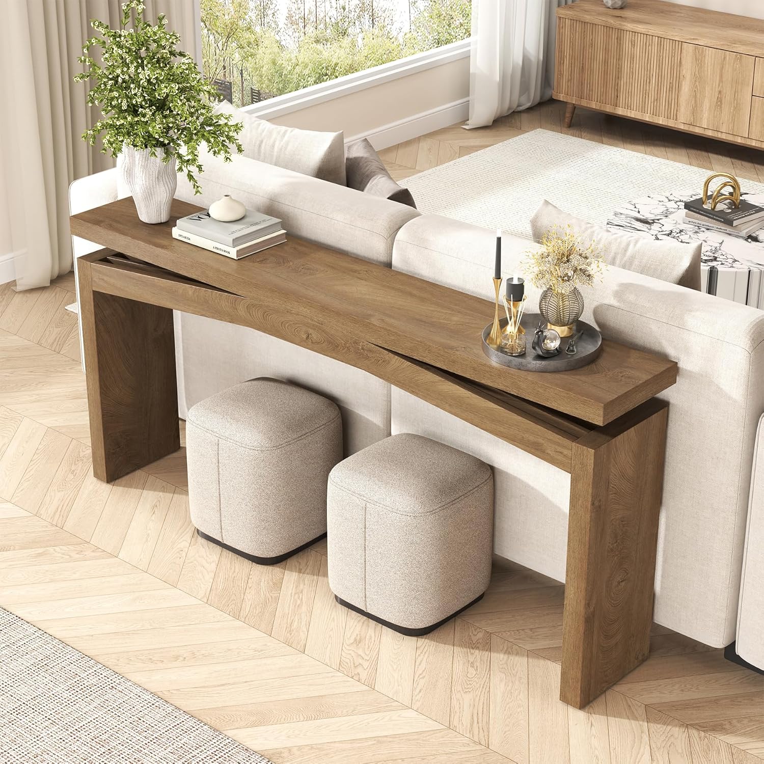 Console Table for Entryway Living Room, 63-Inch Wooden Rectangular Sofa Tables Narrow Long Behind Couch, Large Farmhouse Foyer Entrance Table for Home, Hallway, Apartment, Natural Brown