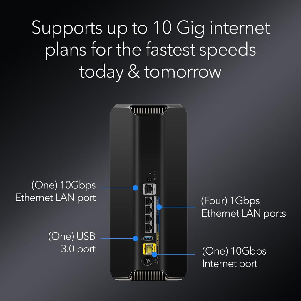 NETGEAR Nighthawk Tri-Band WiFi 7 Router (RS700S) - Router Only- BE19000 Wireless Speed (up to 19 Gbps) – 10 Gig Internet Port - Covers up to 3 500 sq. ft. – 1-Year Armor & Free Expert Help