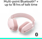 Logitech Zone Vibe 100 Lightweight Wireless Over Ear Headphones with Noise Canceling Microphone, Advanced Multipoint Bluetooth Headset, Works with Teams, Google Meet, Zoom, Mac/PC - Rose