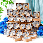 SiliFine 48 Pcs Wedding Favors for Guests Small Ceramic Bowl Bulk Gifts Set 3.3 Inch Floral Design Mini Dipping Sauce Dish with Card Box for Bridal Pooja Baby Shower Birthday (Flower,Blue)
