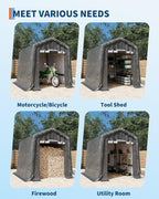  6X6 FT Heavy-Duty Portable Outdoor Storage Shed with Roll-Up Zipper Door & Vent, 240g Waterproof Carport Storage Shelter, UV-Resistant Canopy for Motorcycle, Firewood, Tools -Gray ﻿