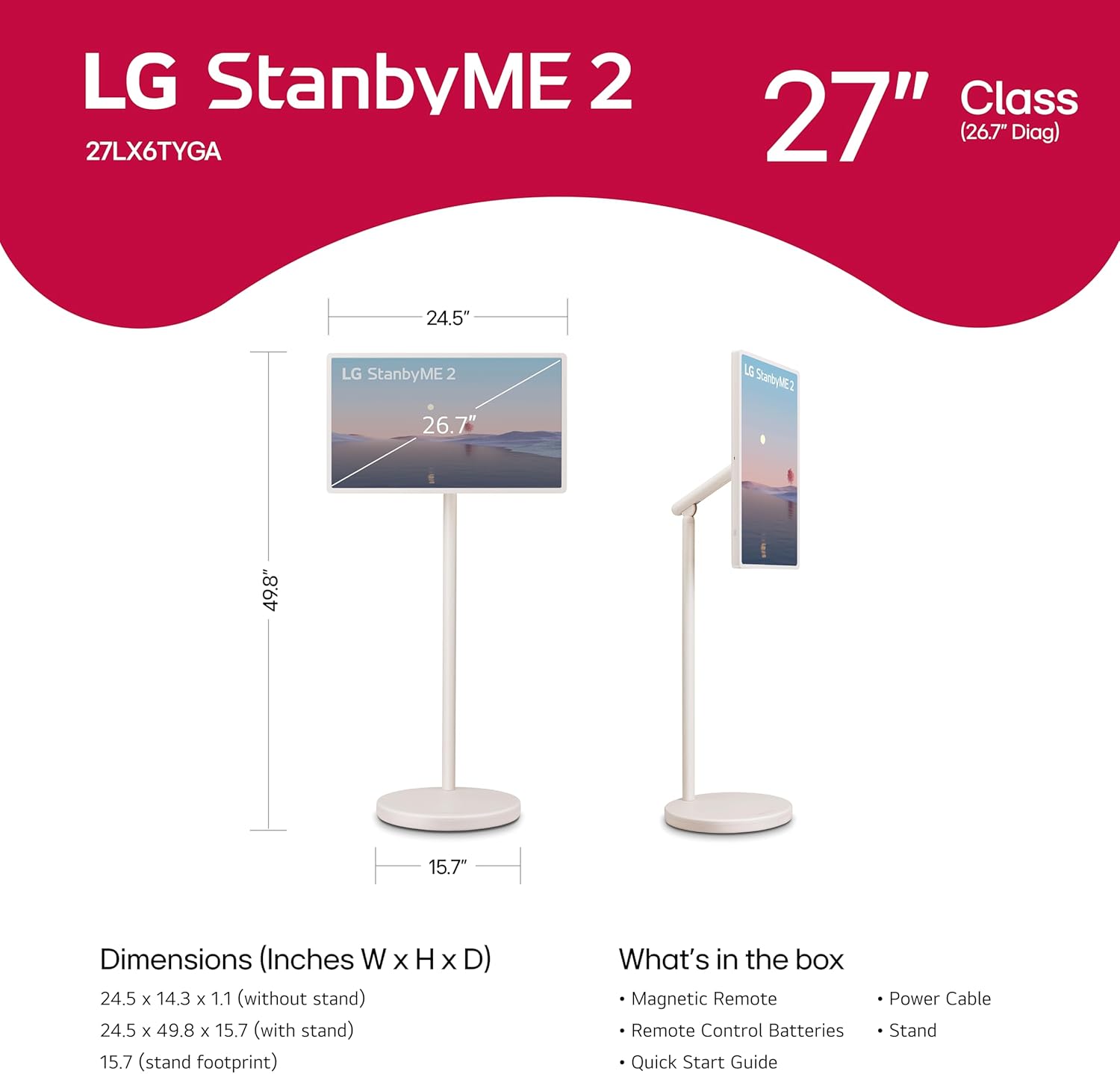 LG 27-Inch StanbyME 2 with Folio Cover  Portable Touch Screen  Dolby Vision  HDR10  Filmmaker Mode  Built-in Battery  Full Swivel Rotation (27LX6TYGA  2025)