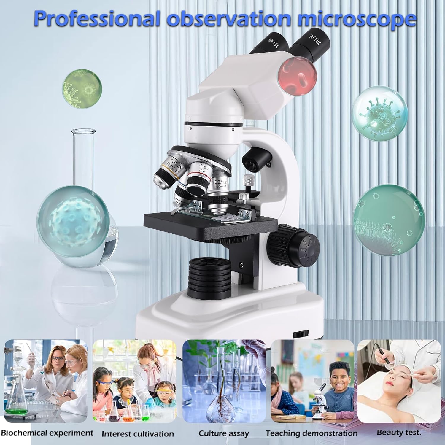 Compound Microscope .40X-2500X  .WF10x and WF25x eyepieces  Dual LED Lighting and Two-Layer Mechanical Stage .Microscope for Adults…