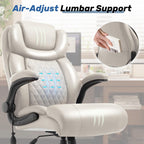 550LBS Big and Tall Office Chair, Comfy Heavy Duty Executive Chair with Adjustable Lumbar Support Double Spaces Casters, PU Extra Wide Seat Ergonomic Computer Desk Chair for Back Pain, BEIGEWHITE