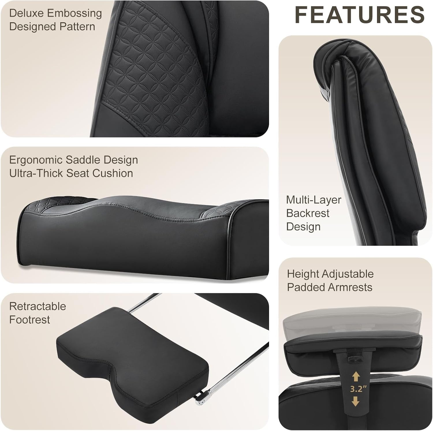 Big and Tall Office Chair 400lbs Wide Seat, Leather High Back Executive Office Chair with Foot Rest, Ergonomic Chairs Lumbar Support for Lower Back Pain Relief (Black)