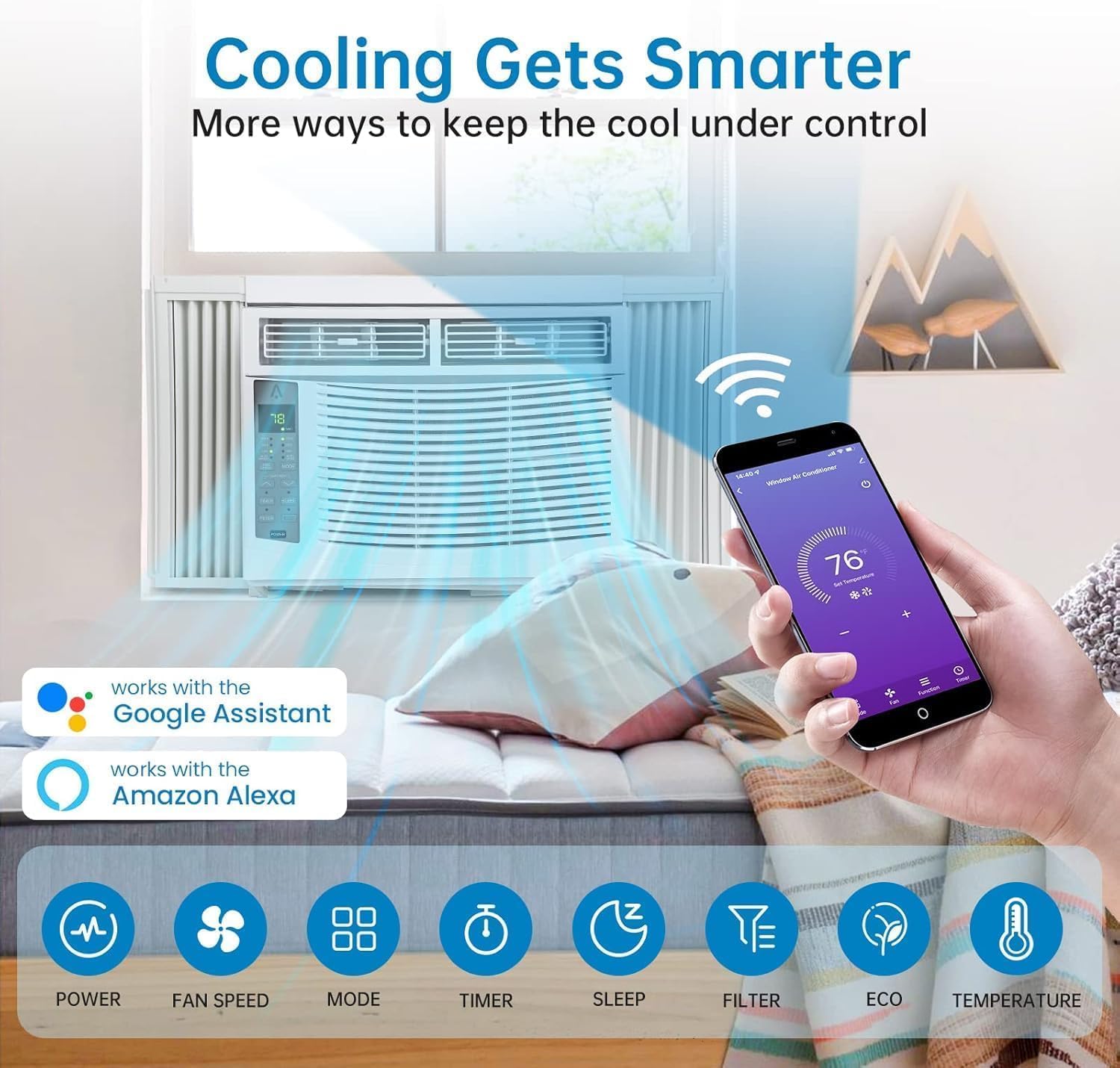 Window Air Conditioner, 6,000 BTU Capacity Covers 250 Sq Ft, Smart Home Compatible with Remote Control and with Wi-Fi Connectivity, Quick Install Window Unit for Bedrooms & Living Spaces