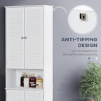 HOMCOM Tall Narrow Bathroom Storage Cabinet with Doors and Shelf Adjustability, Freestanding Linen Cabinet with 2 Cabinets and Countertop, White