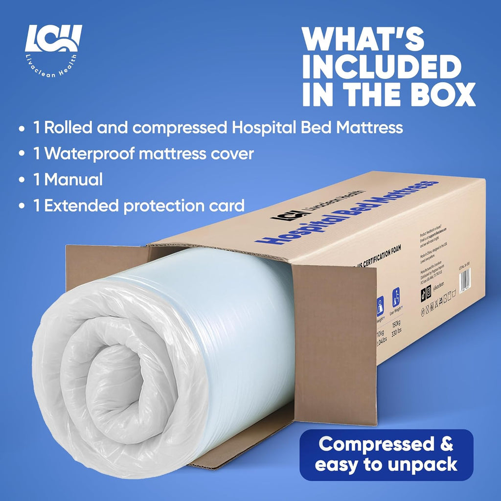 Hospital Bed Mattress – Twin XL 80"x36"x 6" Gel 30mm Memory Foam Medical Mattress for Adjustable Beds, Waterproof Cover, Pressure Relief for Home & Clinical Use
