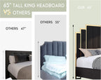 HOWE King Size Bed Frame and 65" Headboard, Upholstered Bed with Golden Plating Trim, Modern Platform Bed No Box Spring Needed, Black