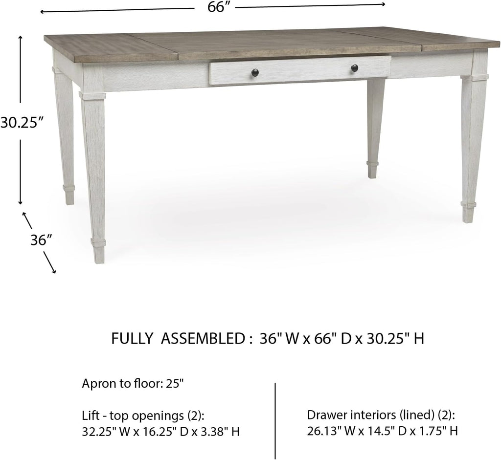 Signature Design by Ashley Skempton Farmhouse Rectangular Dining Room Table with Storage, White & Light Brown
