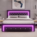 BarnFurin Queen Size Bed Frame with LED Lights, Upholstered Platform Bed with Diamond Tufted Headboard, No Box Spring Needed, Noise Free, Easy Assembly, Black