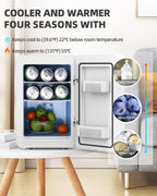 Kikihouse 20L Mini Skincare Fridge with Mirror & LED Lighting, 3-Mode Dimmable, Cooler & Warmer with Drip Tray for Makeup, Cosmetic, Beauty Fridge for Bedroom, Vanity, Car & Home Use