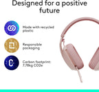 Logitech Zone Vibe 100 Lightweight Wireless Over Ear Headphones with Noise Canceling Microphone, Advanced Multipoint Bluetooth Headset, Works with Teams, Google Meet, Zoom, Mac/PC - Rose