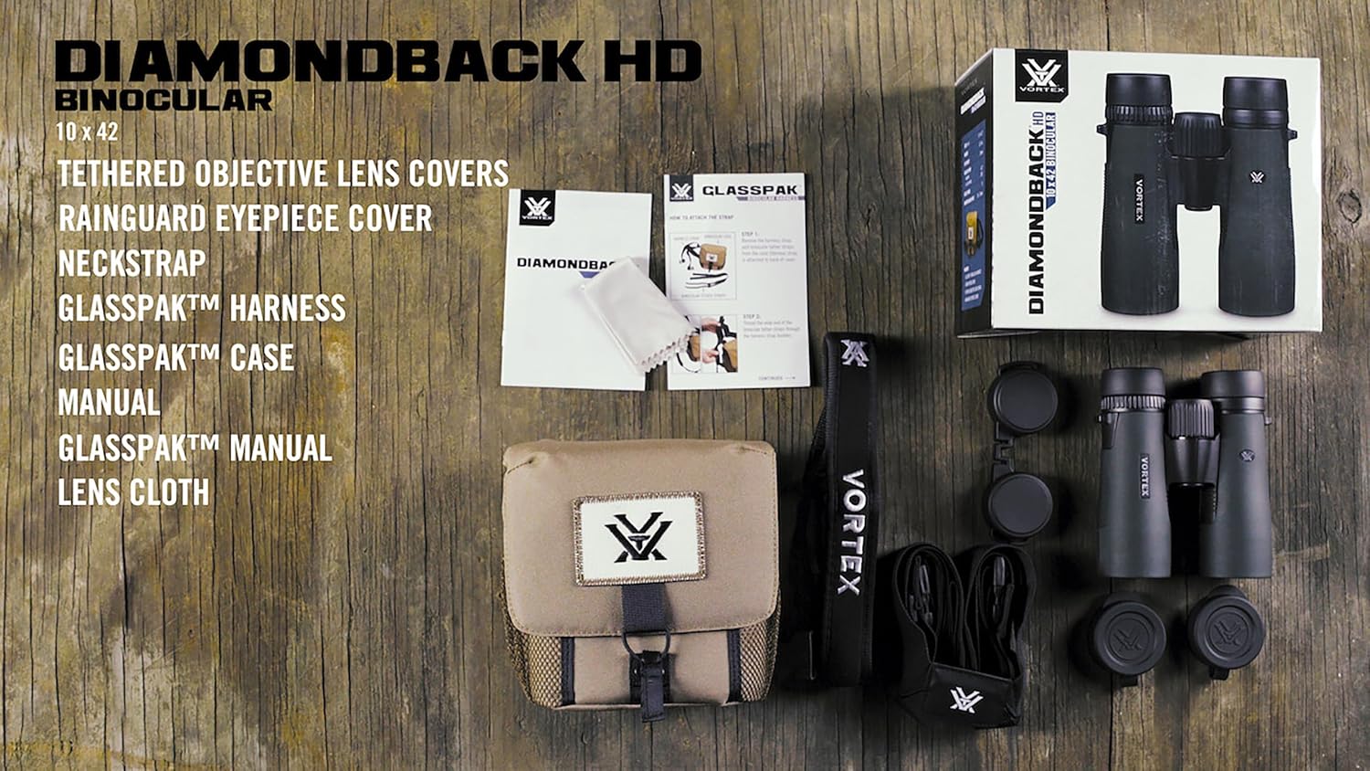 Vortex Optics Diamondback HD 10x42 Binoculars - HD Optical System  Non-slip Grip  Waterproof  Fogproof  Shockproof  Included GlassPak - Unlimited  Unconditional Warranty