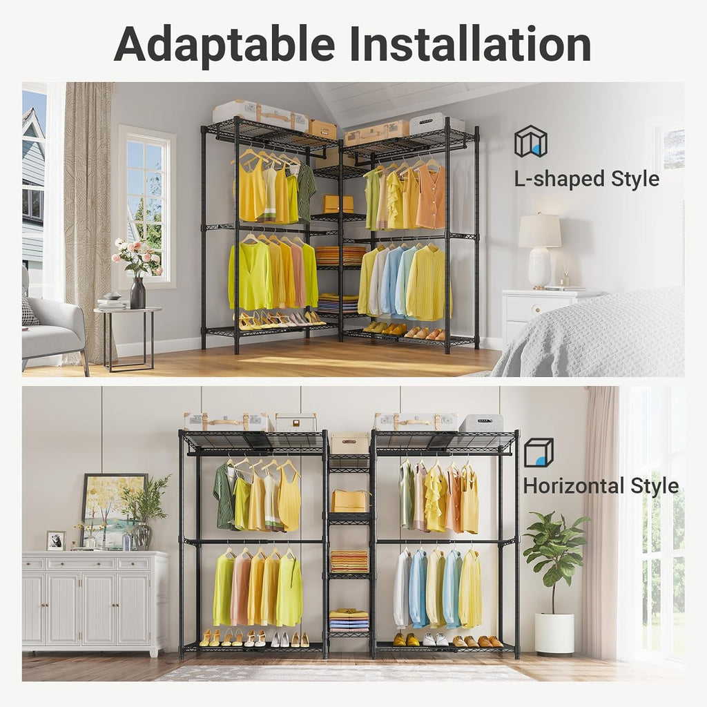VIPEK X3 Expandable Heavy Duty Clothes Rack Adjustable from 5'2" to 8' with Adjustable Shelves and Hanger Rods, Large Freestanding Clothing Racks Reach-in & Walk-in Closet, Max Load 1210LBS, Black