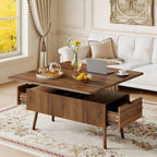 40" Lift Top Coffee Table, 4 in 1 Multi-Function Coffee Tables with Storage Drawers and Lift Tabletop, Mid Century Modern Dining Table Fluted Center Table for Living Room, Walnut