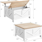 Yaheetech Farmhouse Lift Top Coffee Table with Storage, Square Coffee Table for Living Room, 31.5 Inches Center Tables with Large Hidden Storage Compartment for Home Office, White & Light Oak