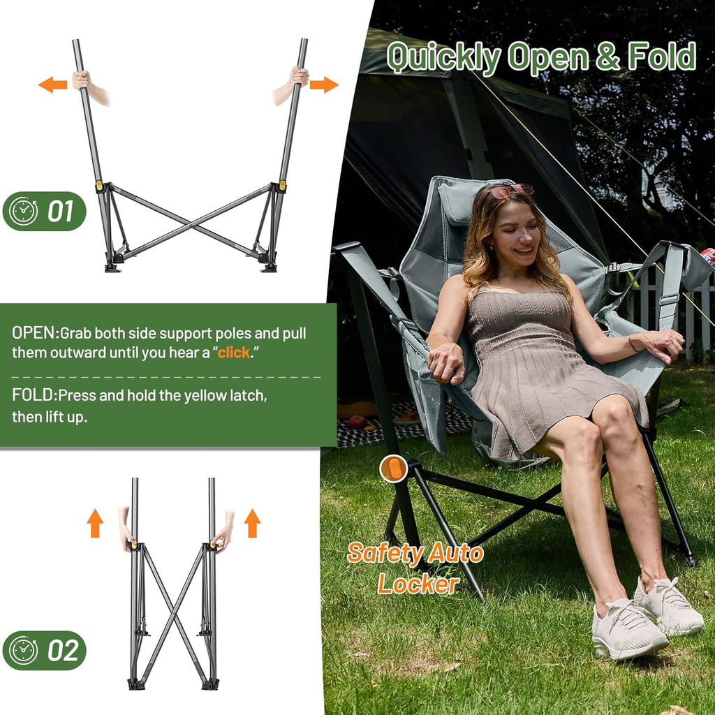 Timber Ridge Hammock Camping Chair with Adjustable Backrest, Heavy Duty Folding Hammock Chair Supports 300lbs, Portable Hammock Chair for Camping, Travelling and Patio, Grey