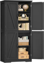 TEENFON 58" H Storage Cabinet with Adjustable Shelf, Kitchen Cabinet with 4 Doors, Farmhouse Pantry Cabinets, Cupboard for Kitchen, Bathroom, Living Room, Black