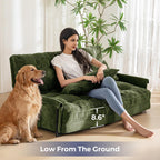 MAXYOYO Adjustable Floor Sofa Couch with 2 Pillows, Multi-Functional Bean Bag Bed, 5-Position Foldable Lazy Sofa Sleeper Bed with Armrest, Versatile Floor Seating for Reading, Dark Green, Double