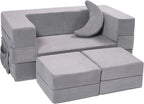 Elftopia Modular Kids Sofa,Toddler Couch Foam Armchair for Kids, Children Convertible Plush Sofa Play Set,Fold Out SofaBed(Grey)