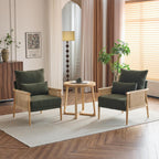 Karl home Cozy Chenille Accent Chair with Lumbar Pillow & Rattan Arms Modern Lounge Chair for Living Room, Bedroom, Reading Nook, Green